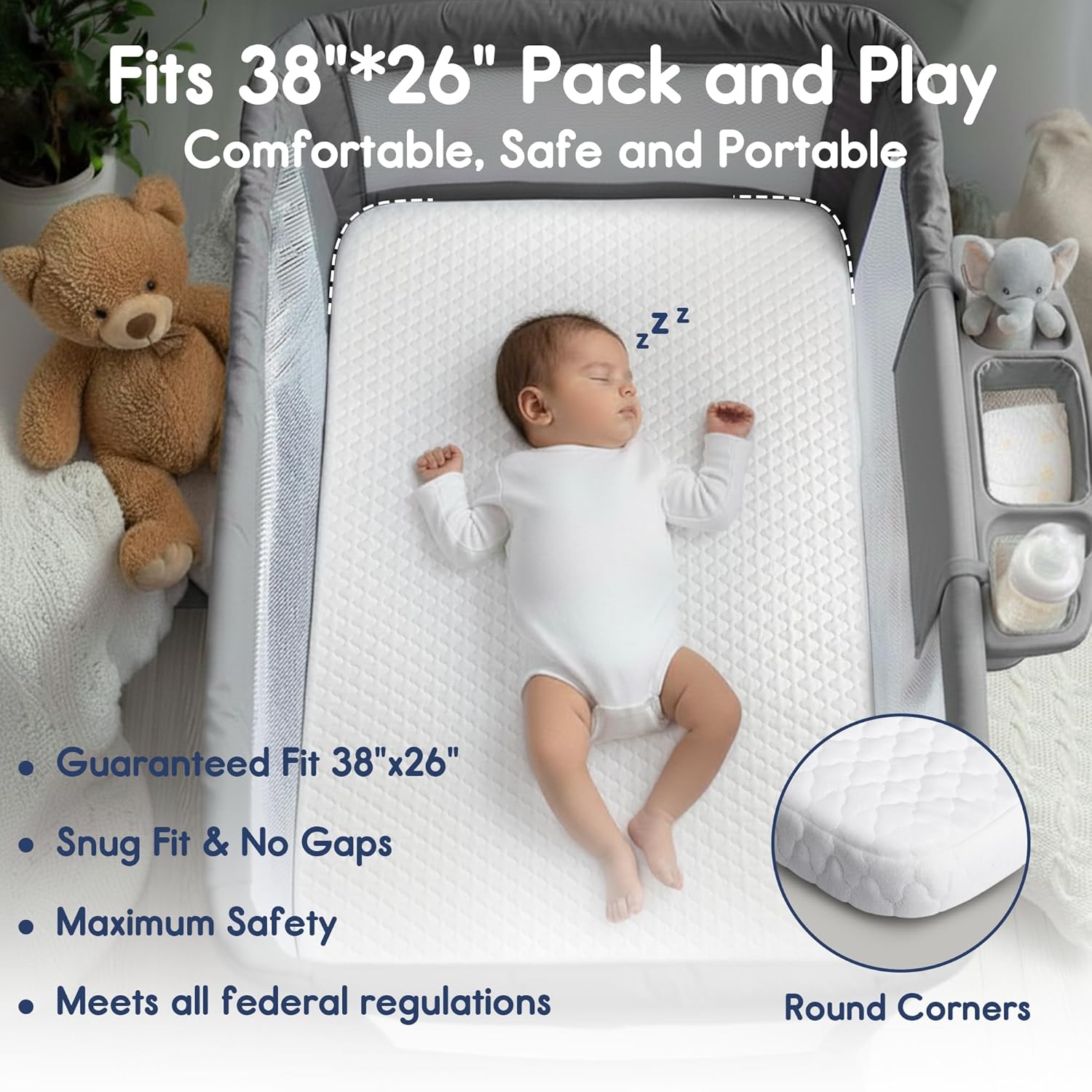 Pro Goleem Pack and Play Mattress - Waterproof Firm Playard Mattress Pad with Carry Bag | 38"x26" Size