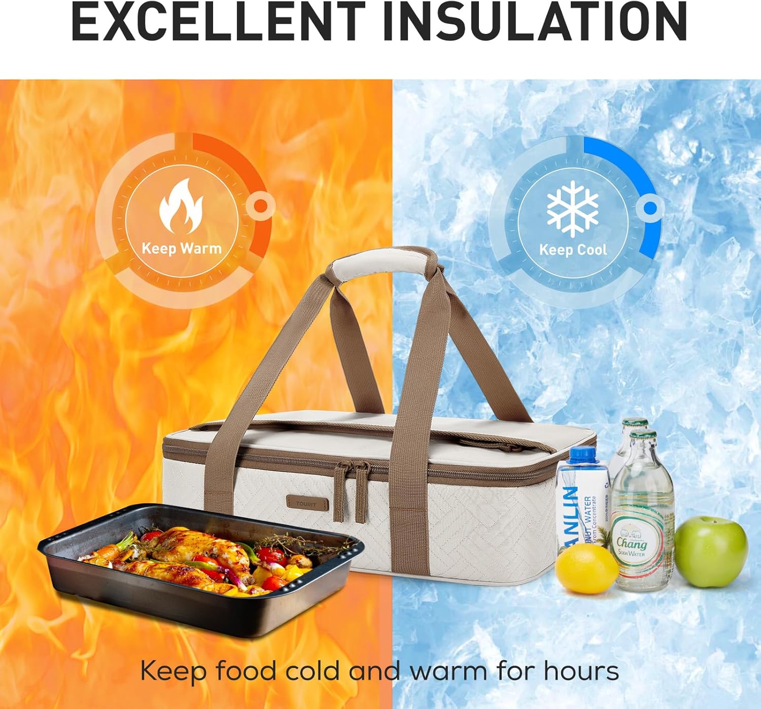 TOURIT Insulated Casserole Carrier - Thermal Food Carrier for Hot or Cold Dishes | Fits 9" x 13" Baking Dish