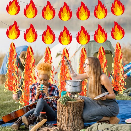 CHUNNIN Fire Flame Birthday Party Decoration Pentecost Decorations Fireman Paper Banner Flame Hanging Swirls Streamer Firefighter Photo Booth Prop Supplies Favors Gatherings Celebrations Decor
