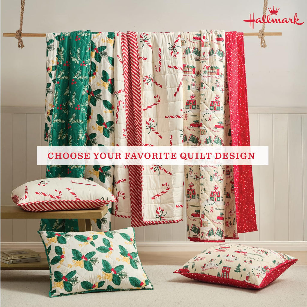 Hallmark King Size 3-Piece Holiday Quilt Set with Shams | Reversible Quilt with 2 Christmas Patterns | Lightweight & Cozy | Super Soft Microfiber Fabric | Wrinkle-Resistant | Multi Christmas Village
