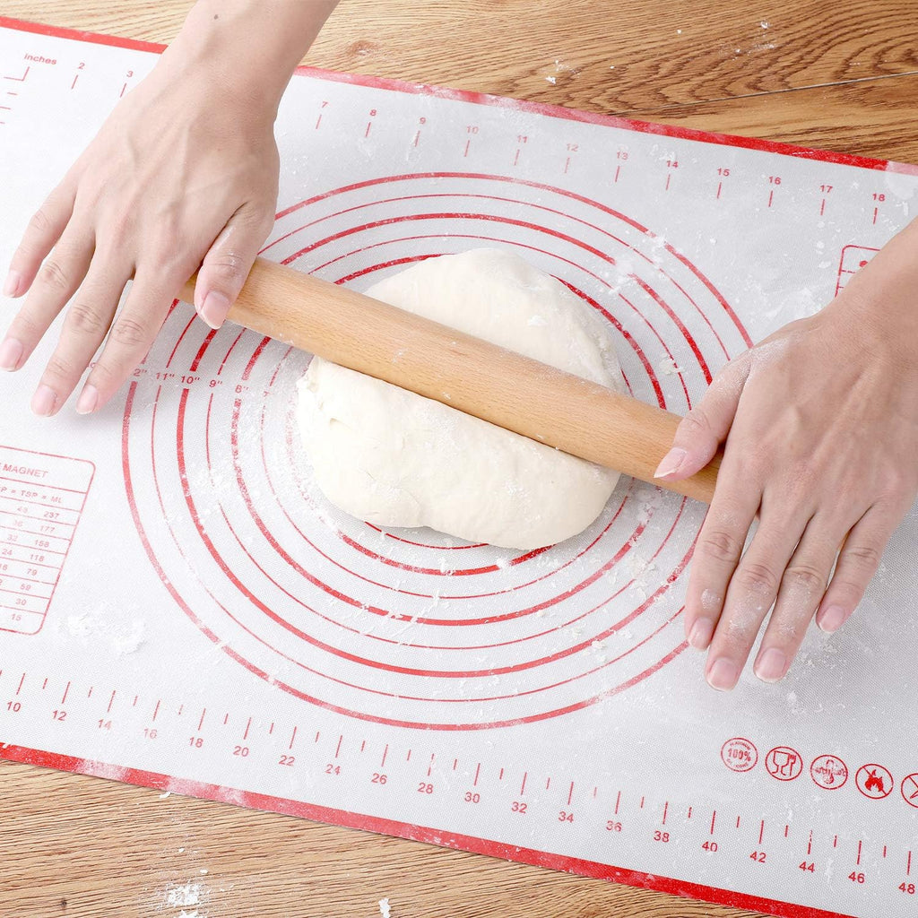 QUELLANCE Wood French Rolling Pin - Beech Wood Dough Roller with Silicone Baking Mat | Ideal for Pizza, Pastries & Cookies