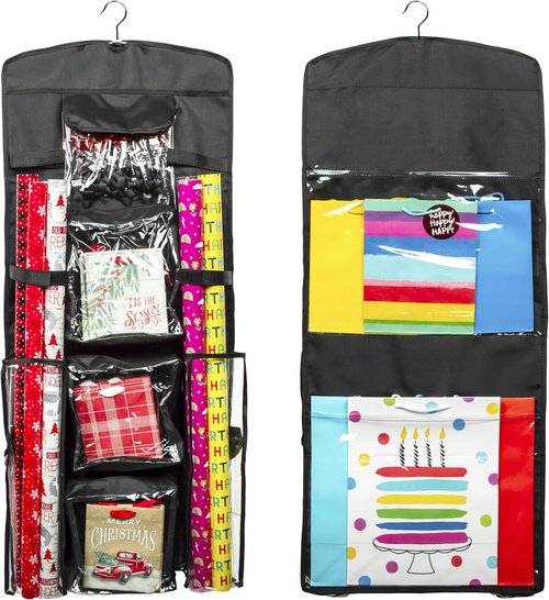 Joyful Moose Gift Bag Organizer - Christmas Wrapping Paper Storage Container | Black Color