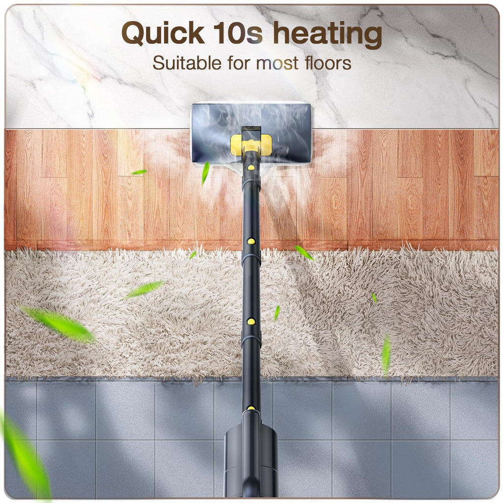 Steam Mop with Detachable Handheld Steam Cleaner, 10-in-1 Multi Accessories, Quick 10s Heat, 350ml and 2-Level Steamer for Cleaning Floor, Carpet, BBQ Grill, Tile, and Grout, Gray