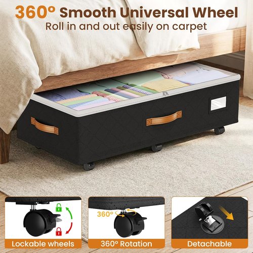 Budding Joy Under Bed Storage Containers - 90L Capacity with Wheels | 2-Pack for Easy Organization