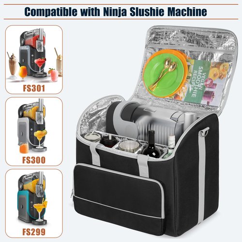 YARWO Travel Bag Compatible with Ninja Slushie Machine FS301, FS300 & FS299, Waterproof Carrying Case with Flexible Dividers and Board for Smoothie Machine, Bottle, Cups, Fits for Travel, Camp, Party