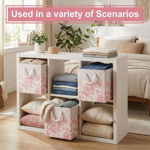 LemonRoad Pink Floral Cube Storage Bins - 6 Pcs Collapsible 11.22 Inch Organizers for Home & Office