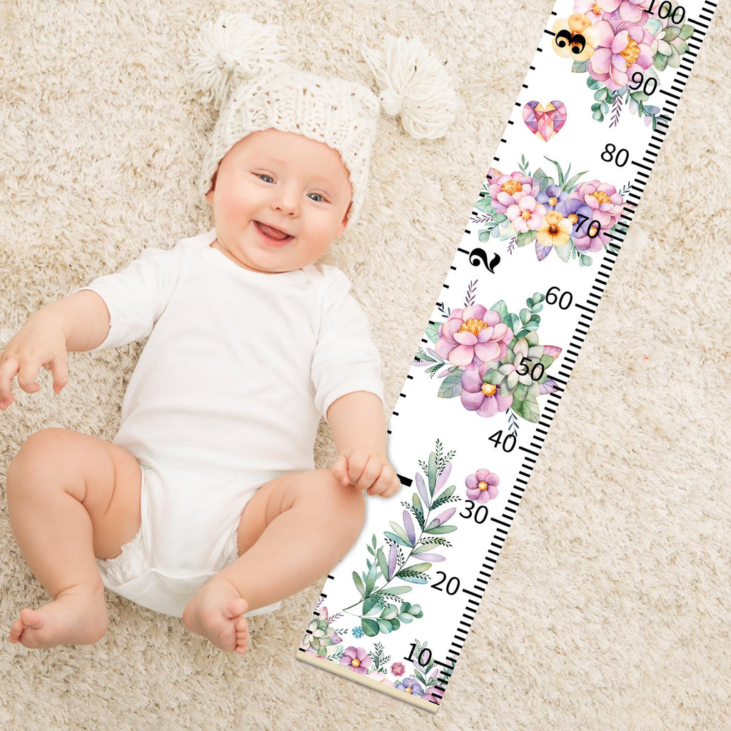 Height Chart for Kids Growth Measuring Girls Room Playroom Essentials Toddler Bedroom Nursery Baby Home Purple Flowers Canvas Wall Decor