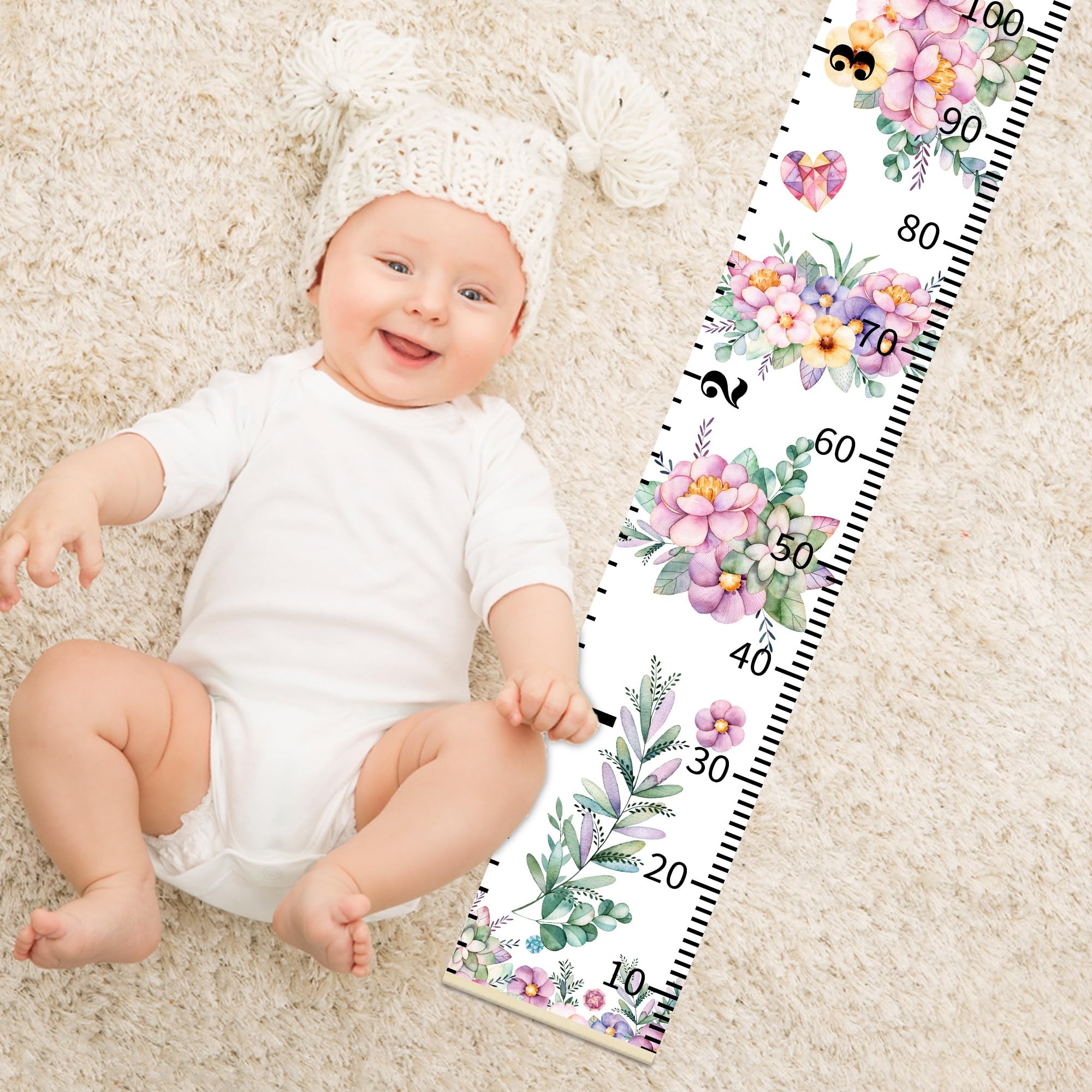Height Chart for Kids Growth Measuring Girls Room Playroom Essentials Toddler Bedroom Nursery Baby Home Purple Flowers Canvas Wall Decor