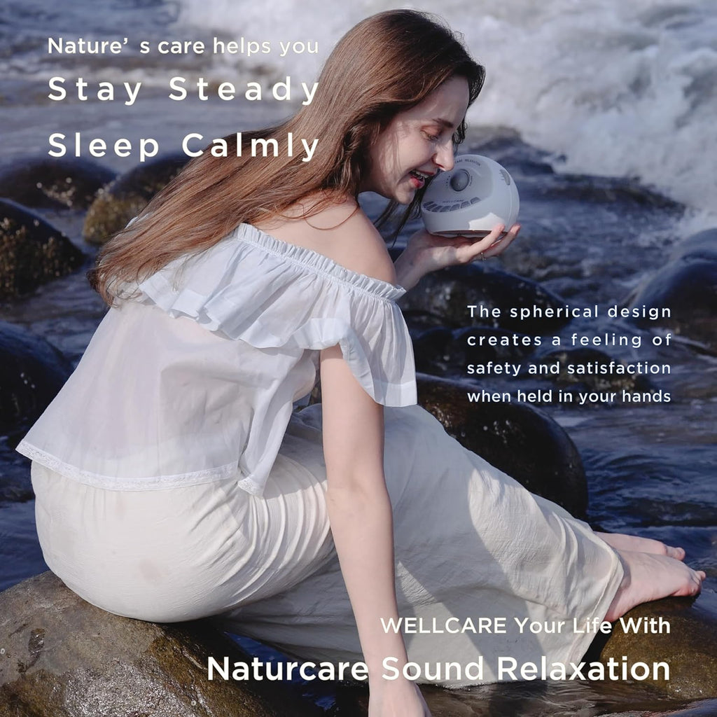 WELLCARE Naturcare Sound Machine - White Noise & 7 Nature Sounds for Relaxation | Adjustable Volume & Timer