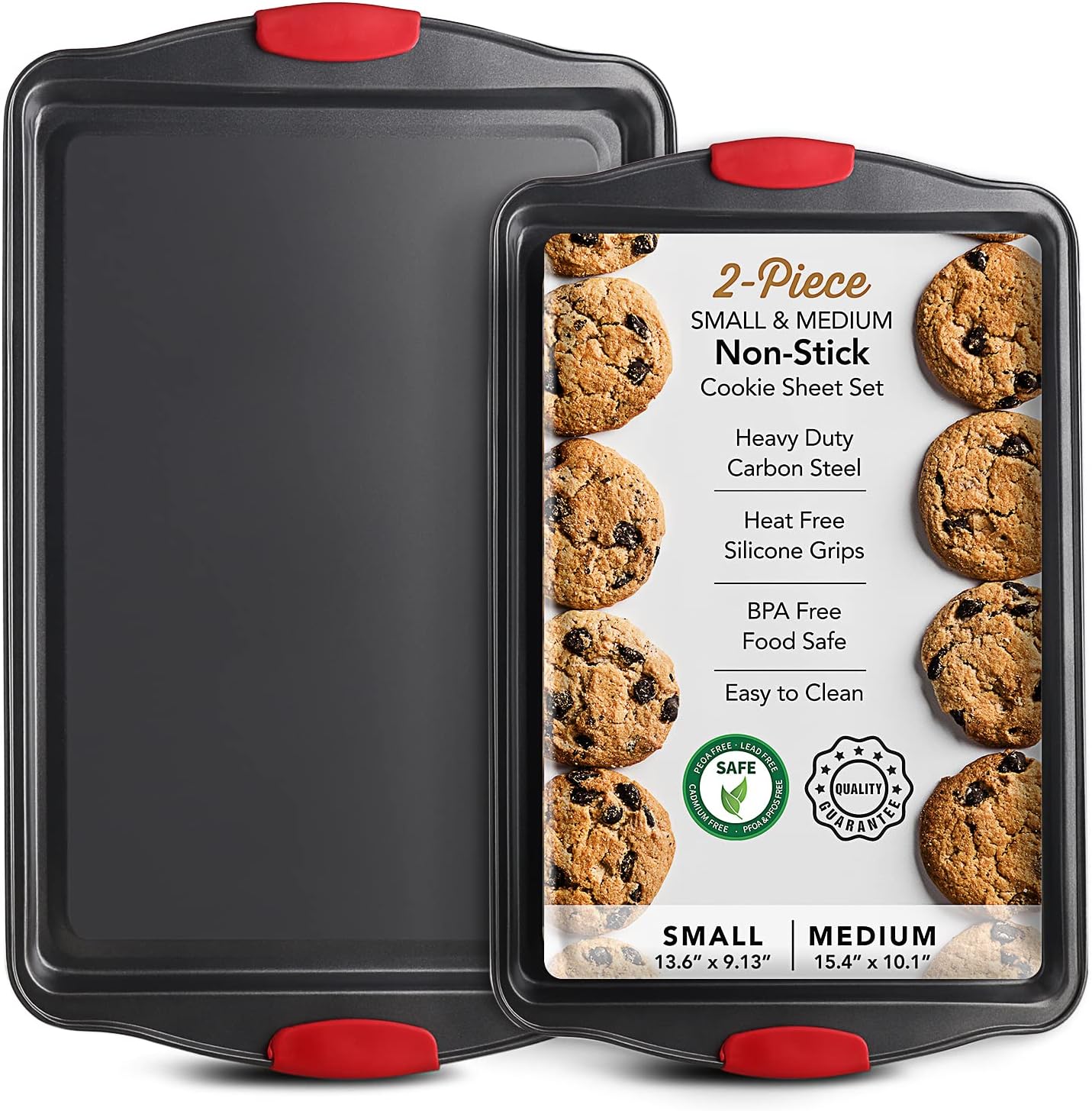 Skiennix Baking Sheet Set - 2-Piece Nonstick Cookie Sheets with Silicone Handles | Durable Steel, BPA-Free, Black