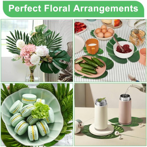 Ledoira 106Pieces 10 Kinds Artificial Palm Leaves Tropical Leaves with Stems Jungle Leaves Decorations for Hawaiian Luau Party Beach Baby Shower Wedding Birthday