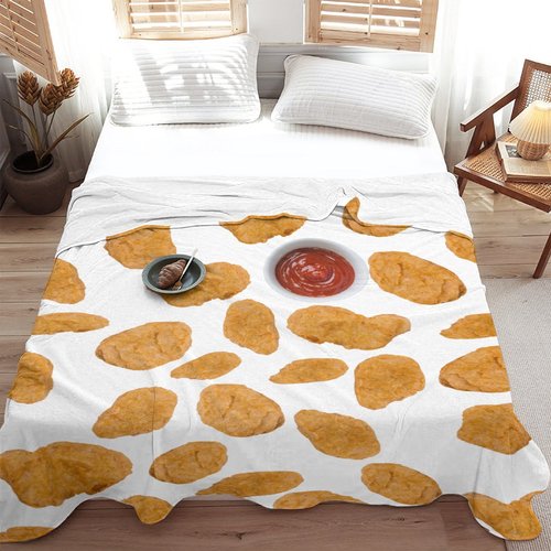 Blanket Chicken Nuggets Fried Throws Gift for Kids Boys Girls Plush Lightweight Sheet Funny Food Stuffed Super Soft Flannel Blankets Men Women Bedding for Party Couch Bed-80"x60" Queen for Adult