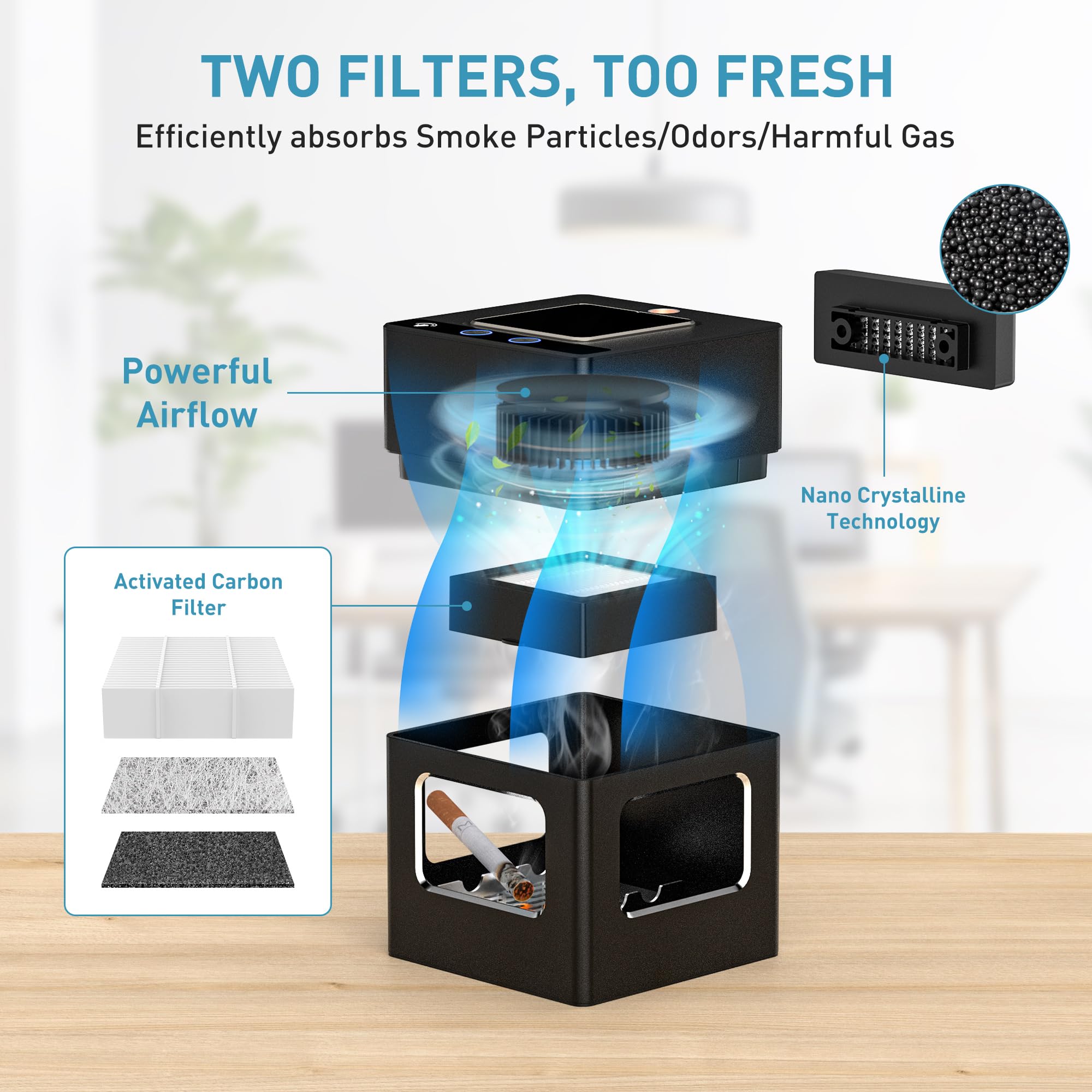 VANSU Intelligent HEPA Smokeless Ashtray Indoor with Lighter,USB Rechargeable Smoke Removing Ashtray for Home,Bedroom,Office,Car,Outdoor