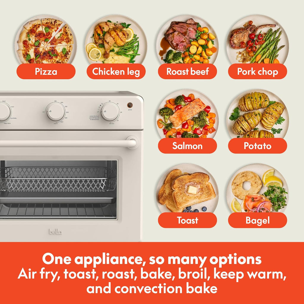 Bella Air Fry Toaster Oven - 7 Cooking Options, Dishwasher-Safe Trays, 1700W, Oatmilk Finish
