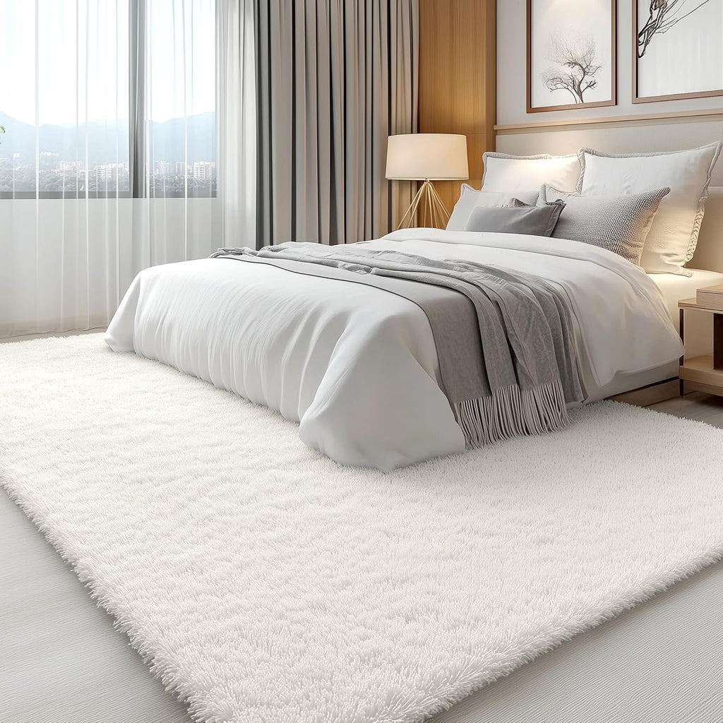 OLANLY Large Area Rug - Soft Fluffy Shaggy Indoor Carpet for Living Room & Bedroom | 7x9 ft, Ivory