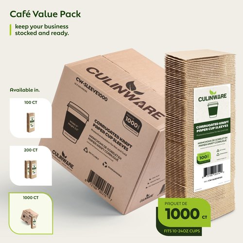 Kraft Paper Hot Cup Sleeve Jacket Holder | Corrugated Cardboard Protective Hot And Cold Insulator | Espresso Coffee Milk Tea Beverage And Hand Protector (Kraft, 1000)