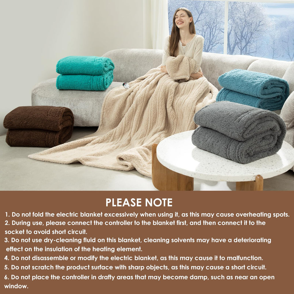 LUZARTA Heated Blanket Full Size 72"X84" Beige - Soft Double Sided Sherpa Electric Blanket Full Size with LED Display, 6 Heating Levels & 10 hrs Timer, Machine Washable & Fast Heating, Gift for Women