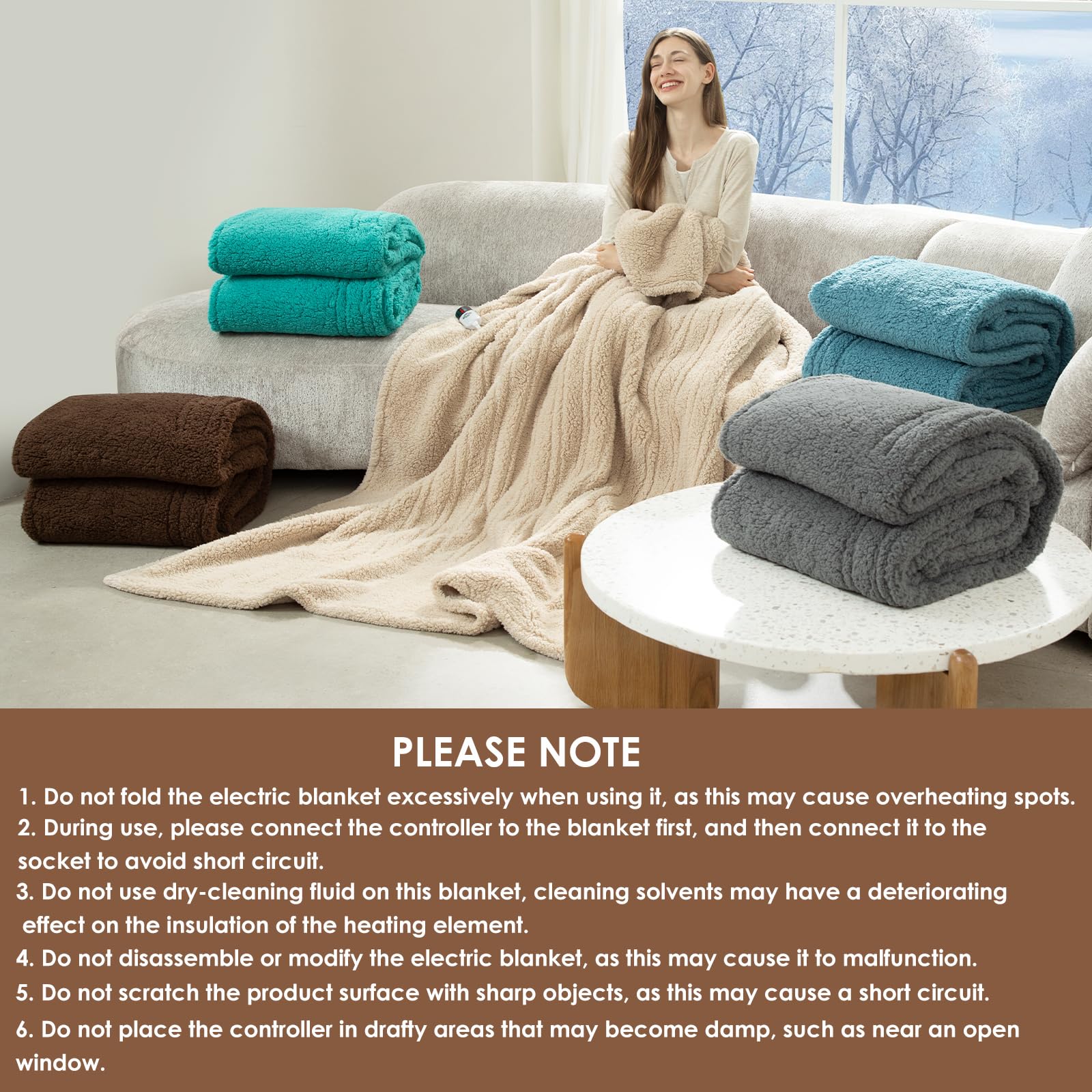 LUZARTA Heated Blanket Full Size 72"X84" Beige - Soft Double Sided Sherpa Electric Blanket Full Size with LED Display, 6 Heating Levels & 10 hrs Timer, Machine Washable & Fast Heating, Gift for Women