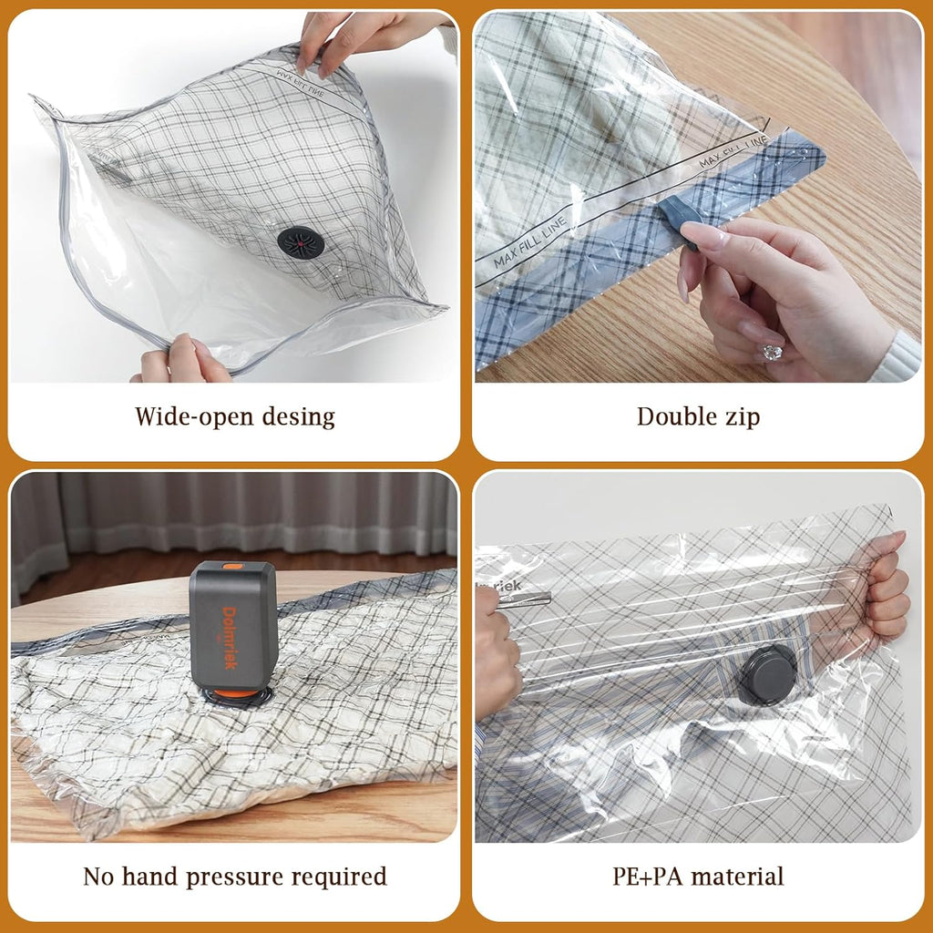Skiennix Travel Vacuum Storage Bags - 12 Pack Compression Seal Bags with USB Electric Pump | Space Saver for Clothes