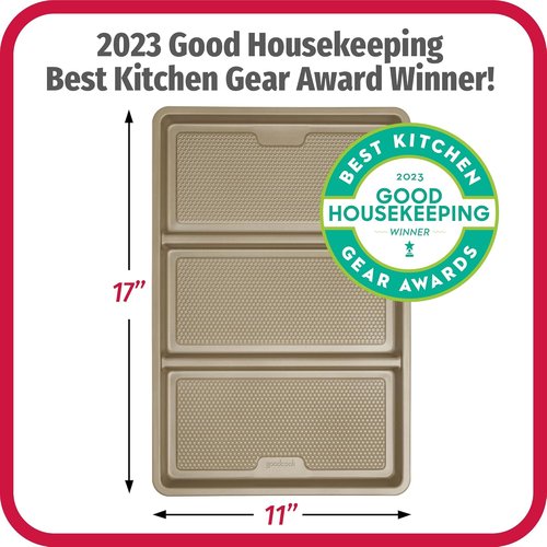 GoodCook Non-Stick Divided Sheet Pan - 3-in-1 Textured Baking Dish | 11 x 17-Inch Carbon Steel for Meal Prep