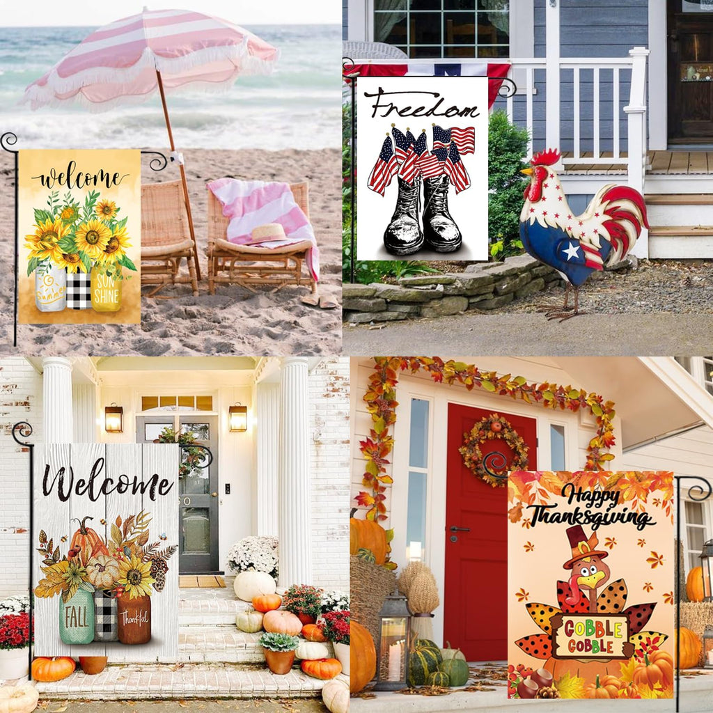 Seasonal Garden Flags by [Brand Name] - Set of 12 Double-Sided 12x18 Inch Outdoor Yard Flags for All Seasons