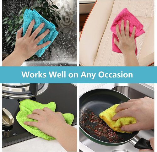HOMEXCEL Microfiber Cleaning Cloths - 12 Pack Assorted Colors | 11.5" x 11.5" Durable Towels