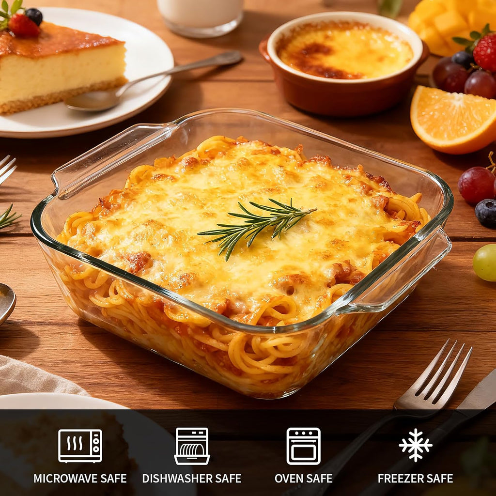 Skiennix 6"x6" Baking Pan Set - Durable Glass Bakeware for Casseroles, Lasagna & Brownies | Ideal for Oven, Microwave & Air Fryer