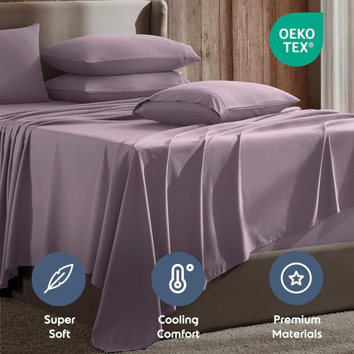 Hearth & Harbor Luxury Soft Extra Deep Pocket Sheet Set - 6 Piece Bed Set for 18-24 Inch Mattresses | Twin, Dusty Purple