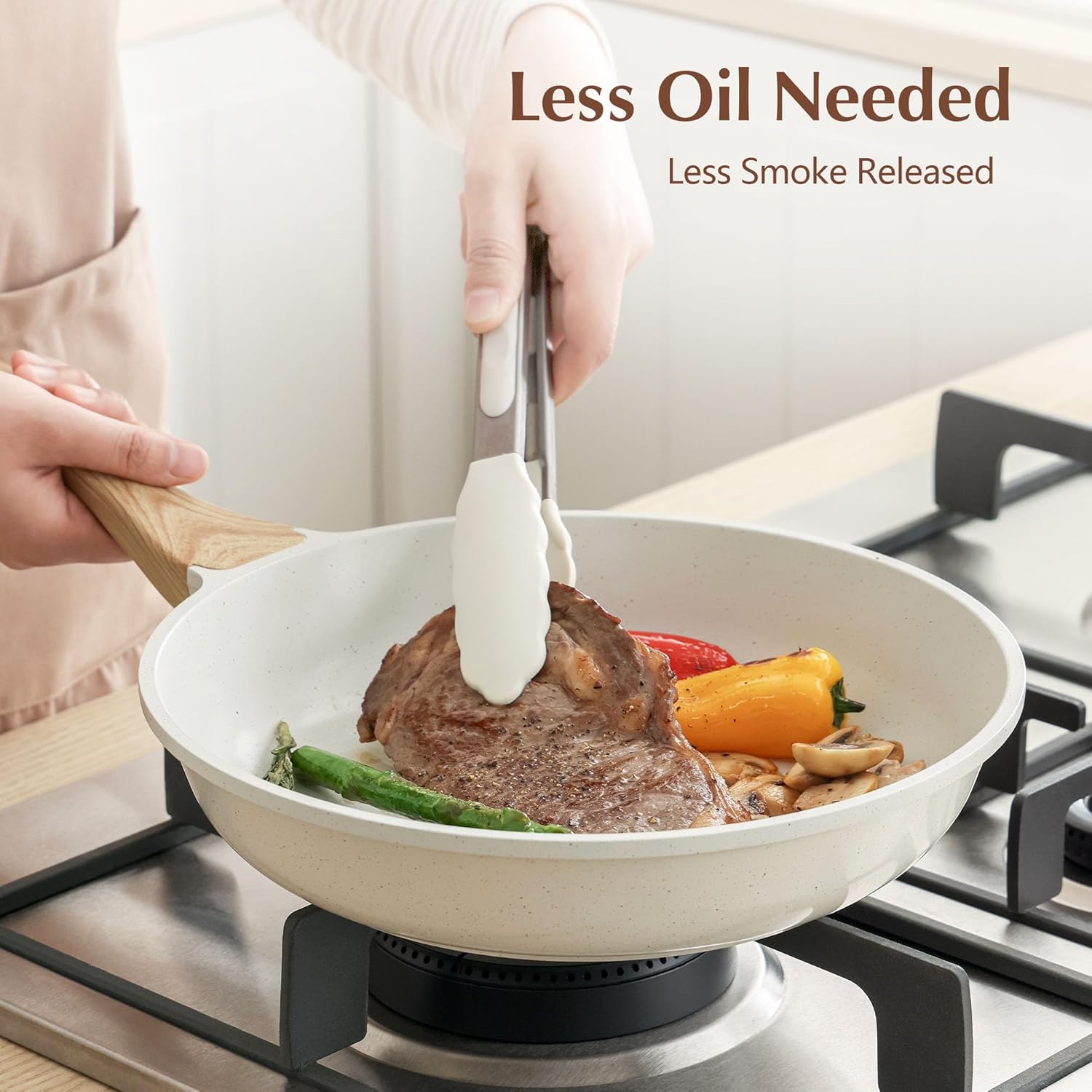 SENSARTE Nonstick Ceramic Frying Pan - 12.5 Inch Induction Compatible Skillet with Lid & Heat Resistant Handle