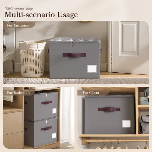 Criusia Shoe Organizer for Closet, 2 Pack Shoe Organizer with Transparent Cover and Sturdy Handles, Closet Shoe Storage for Sneakers Sandals Slippers, Fit 12-16 Pairs, Gray