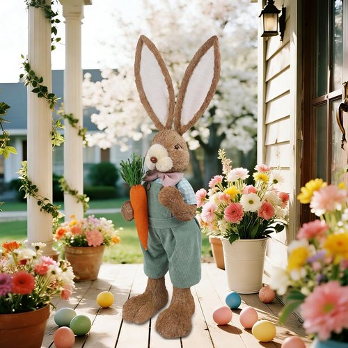 Dr. Dudu Easter Bunny Decor - 2.7 FT Large Bunny Statue with Carrot | Outdoor Porch Decoration for Spring