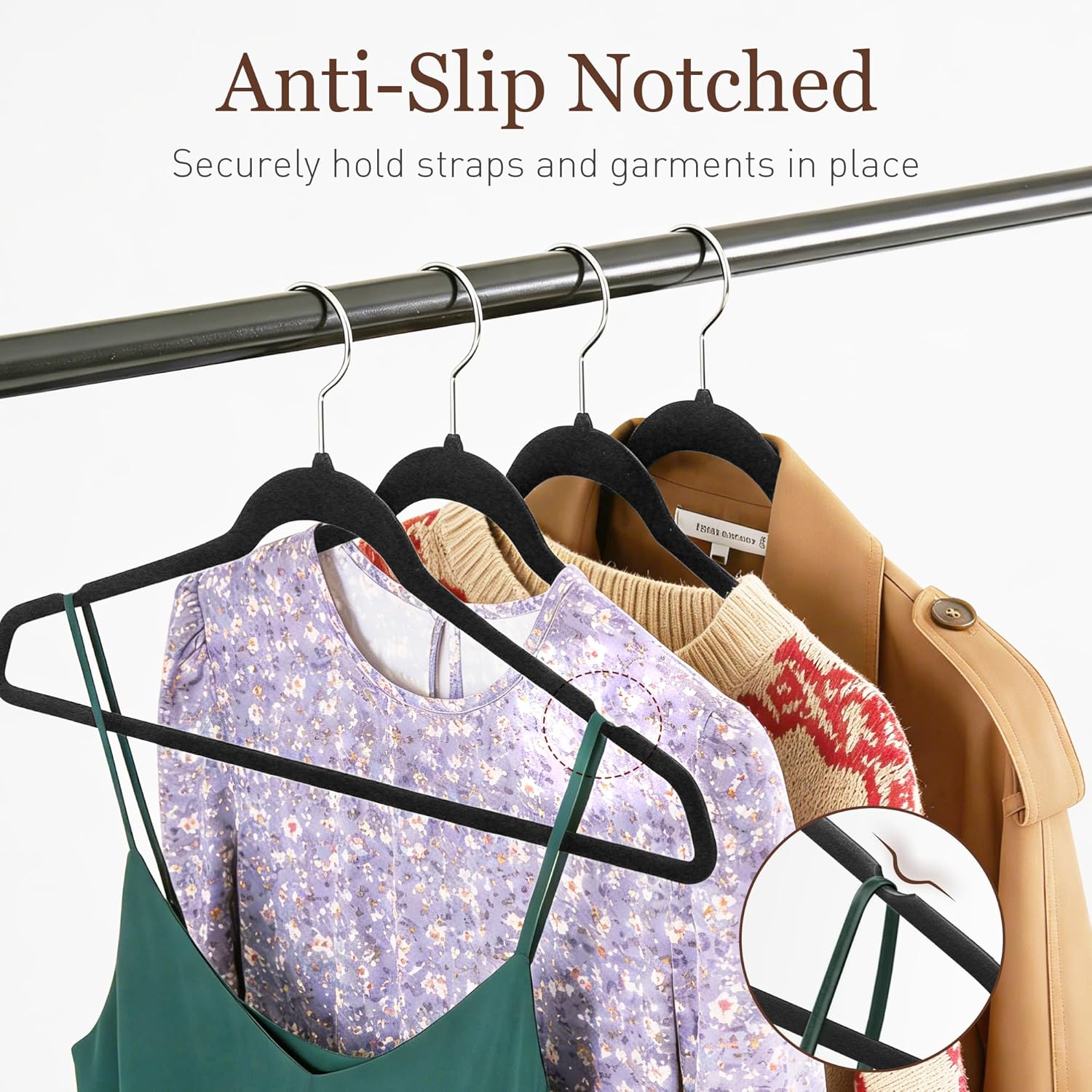 Velvet Hangers 50 Pack - Slim Non-Slip Space-Saving Clothes Hangers | Heavy Duty for Pants, Coats, and More - Black
