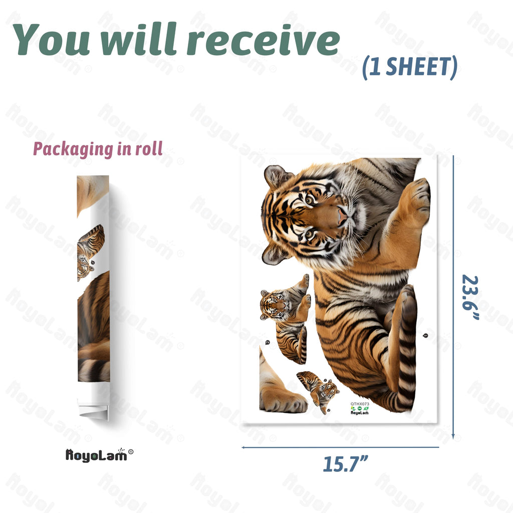 RoyoLam Lifelike Lying Tiger Wall Decal Nursery Jungle Animal Wall Sticker Removable Peel and Stick Wall Art Decor for Kid Baby Classroom Preschool Living Room Playroom Bedroom School