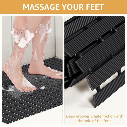 Yolife PVC Large Shower Mat, 35.4 × 24 Inch Non Suction Cup Non Slip Shower Floor Mat, Easy to Cut & Curlable Stand Up Shower Stall Mat, Heavy Duty Bath Shower Mats for Inside Shower