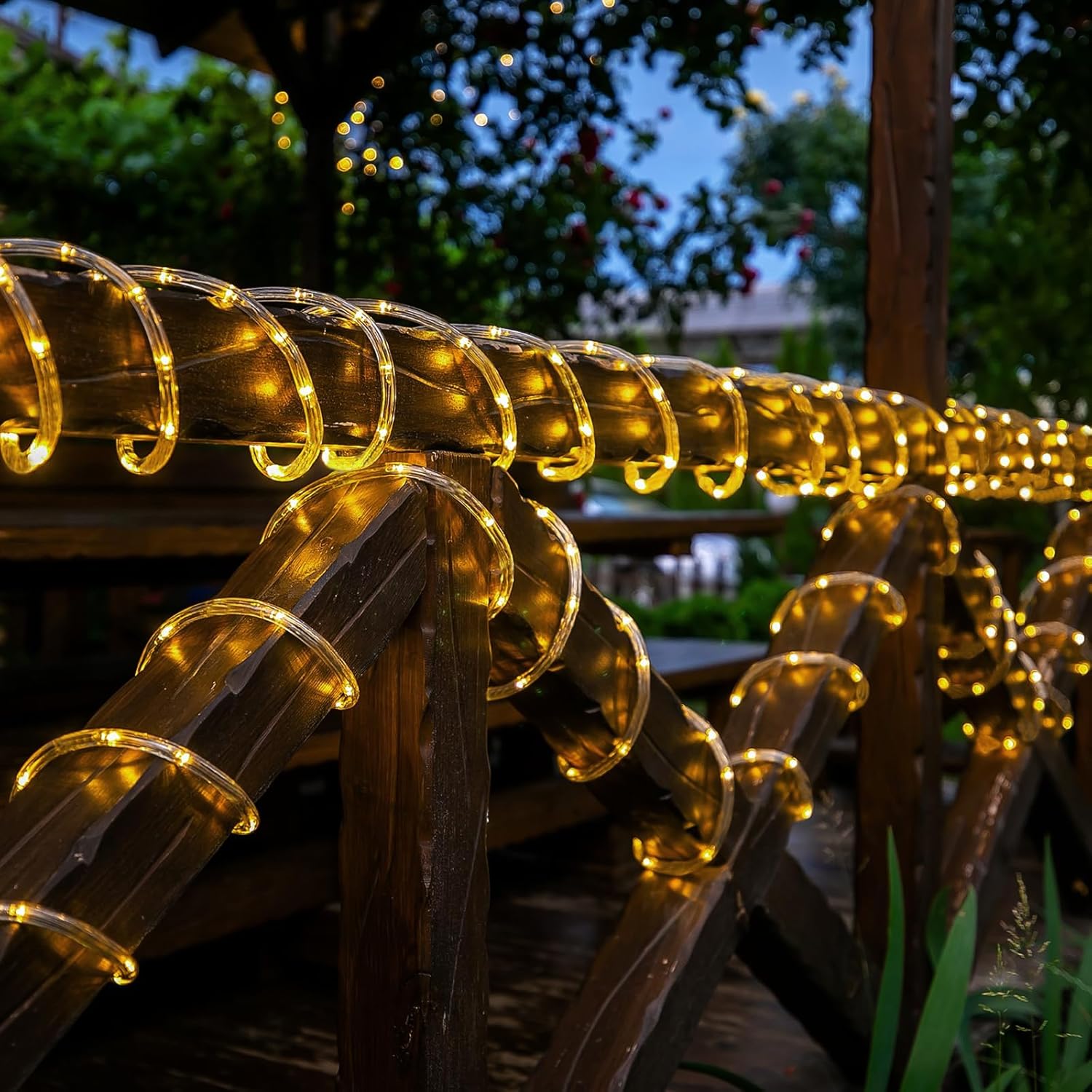 Skiennix Solar Rope Lights - 132ft Waterproof 400LED String Lights | 8 Modes for Garden & Patio Decor - Warm White