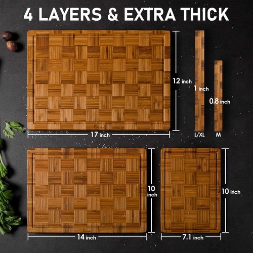Kikcoin Extra Large Bamboo Cutting Boards - Set of 3 Chopping Boards with Juice Groove | Durable Kitchen Butcher Block