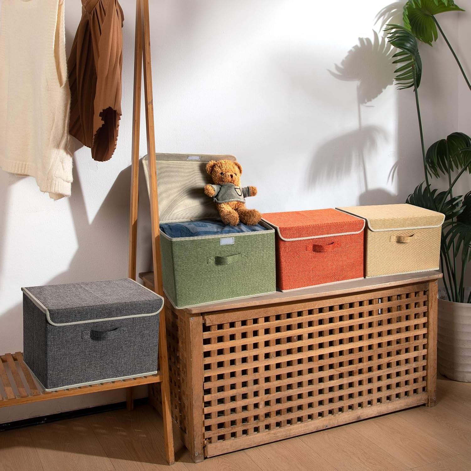 Skiennix Storage Bins - Foldable Clothing Storage Box with Lid & Handle | 15L x 10W x 10H Inch, 4 Color Set