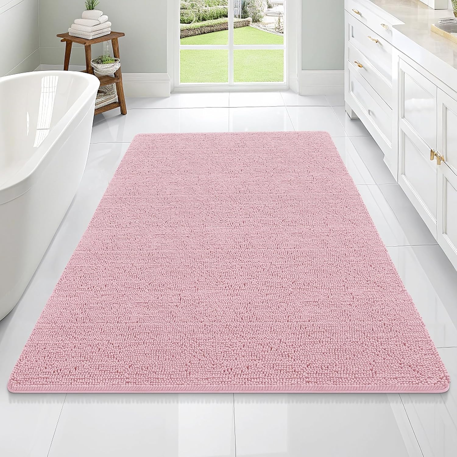 OLANLY Large Bathroom Rugs - Extra Soft Chenille Bath Mats | Quick Dry & Machine Washable, Dusty Rose 70x46