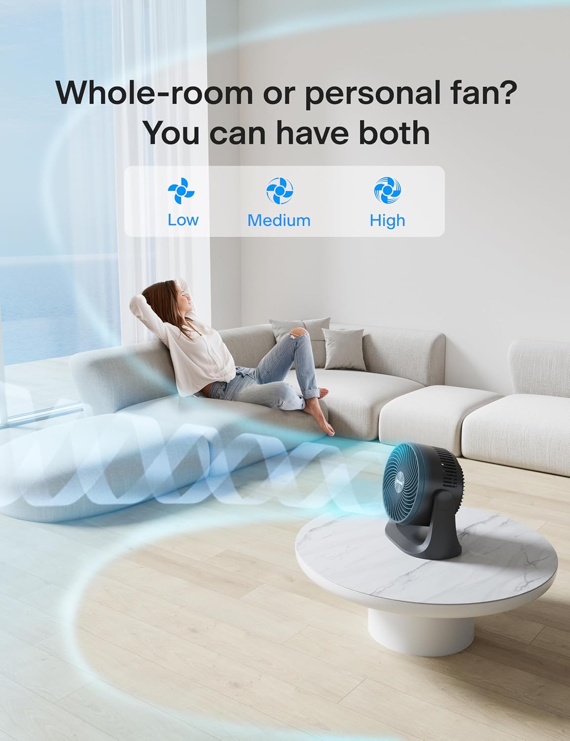 Pelonis 7-Inch Table Fan - 3 Speed Small Room Air Circulator with 100° Adjustable Head Tilt | Black