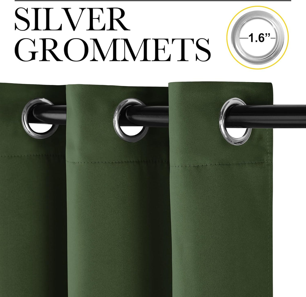 NICETOWN Dark Green Blackout Curtains - Noise Reducing Faux Silk Drapes, 42" x 63", 2 Panels for Small Windows