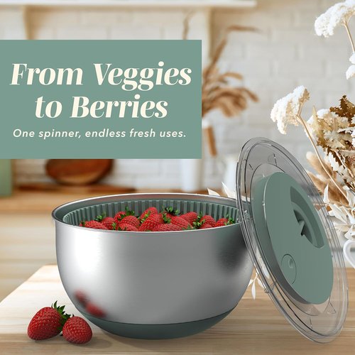 COOK WITH COLOR Stainless Steel Salad Spinner - 5 Qt. Easy Lettuce Washer & Vegetable Dryer - Non-Slip Base & Auto Stop Brake
