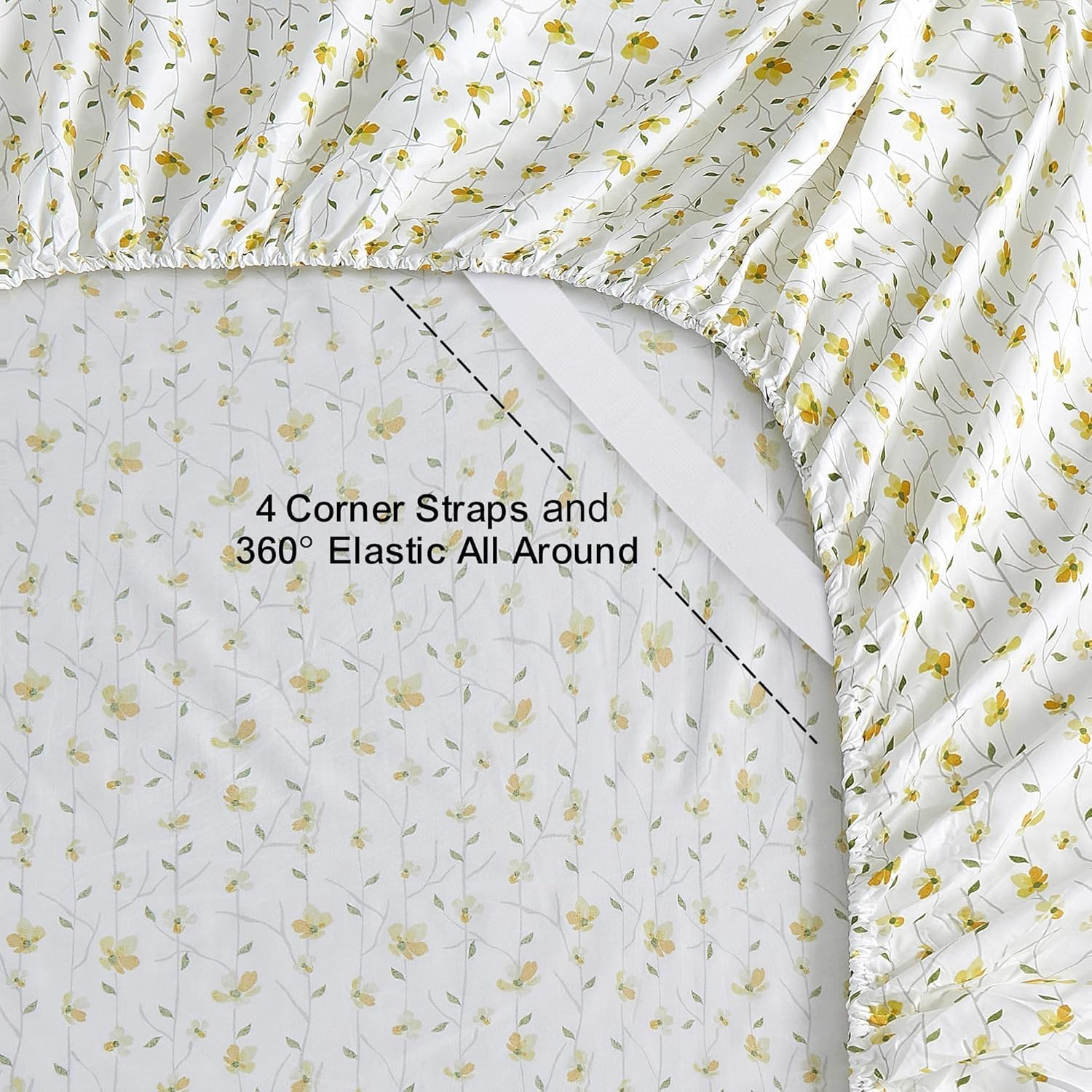 Softan Queen Size Floral Bed Sheets - 4-Piece Microfiber Set with 15" Deep Pockets & Corner Straps
