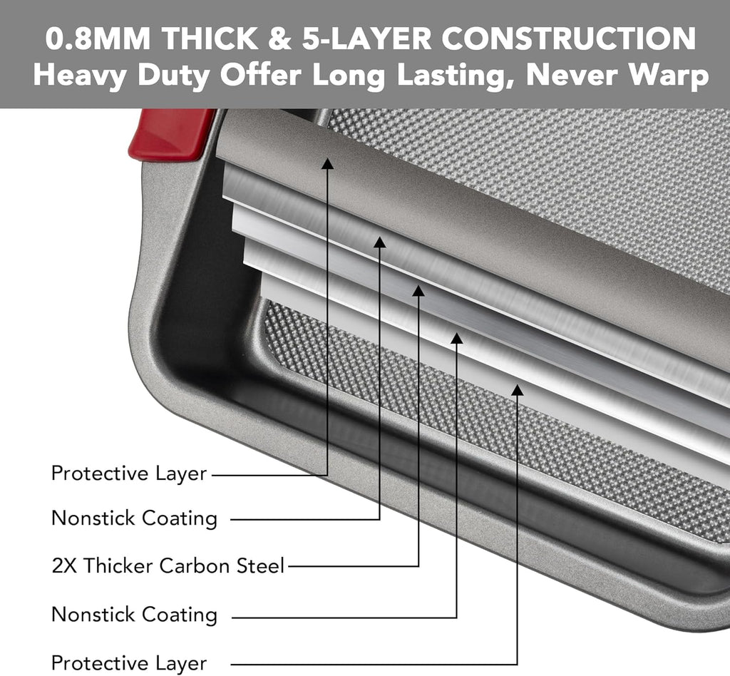 Tiawudi 9" Square Cake Pan Set - Heavy Duty Nonstick Bakeware with Diamond Texture & Silicone Grip Handles