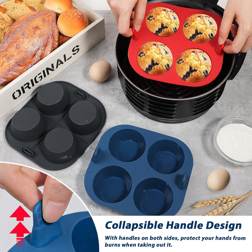 Webake Silicone Air Fryer Muffin Pan - 3PCS Nonstick BPA-Free Egg Bites Mold | 4 Cavity Design