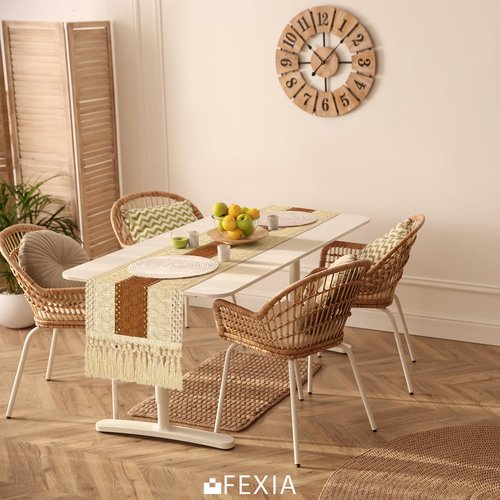 FEXIA Boho Table Runner 36 Inches Long Thanksgiving Decor Macrame Table Runner Farmhouse Stylewith Tassels for Party Bohemian Rustic Wedding Bridal Shower Dining Decor Middle Brown (12x36 Inches)