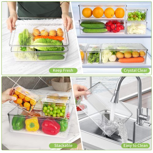 CANTAMI 13 Pack Fridge Organizers Bins and Storage, PBA Free Refrigerator Organizer with Lids, Stackable Food Storage Bins for Kitchen, Countertops, Cabinets, Fridge, Drinks, Fruits, Vegetable