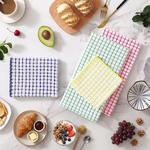 Homaxy Kitchen Towels Set - Super Soft & Absorbent Cotton Dishcloths | 8-Piece, 16x25 & 12x12 Inches, Multi-Color