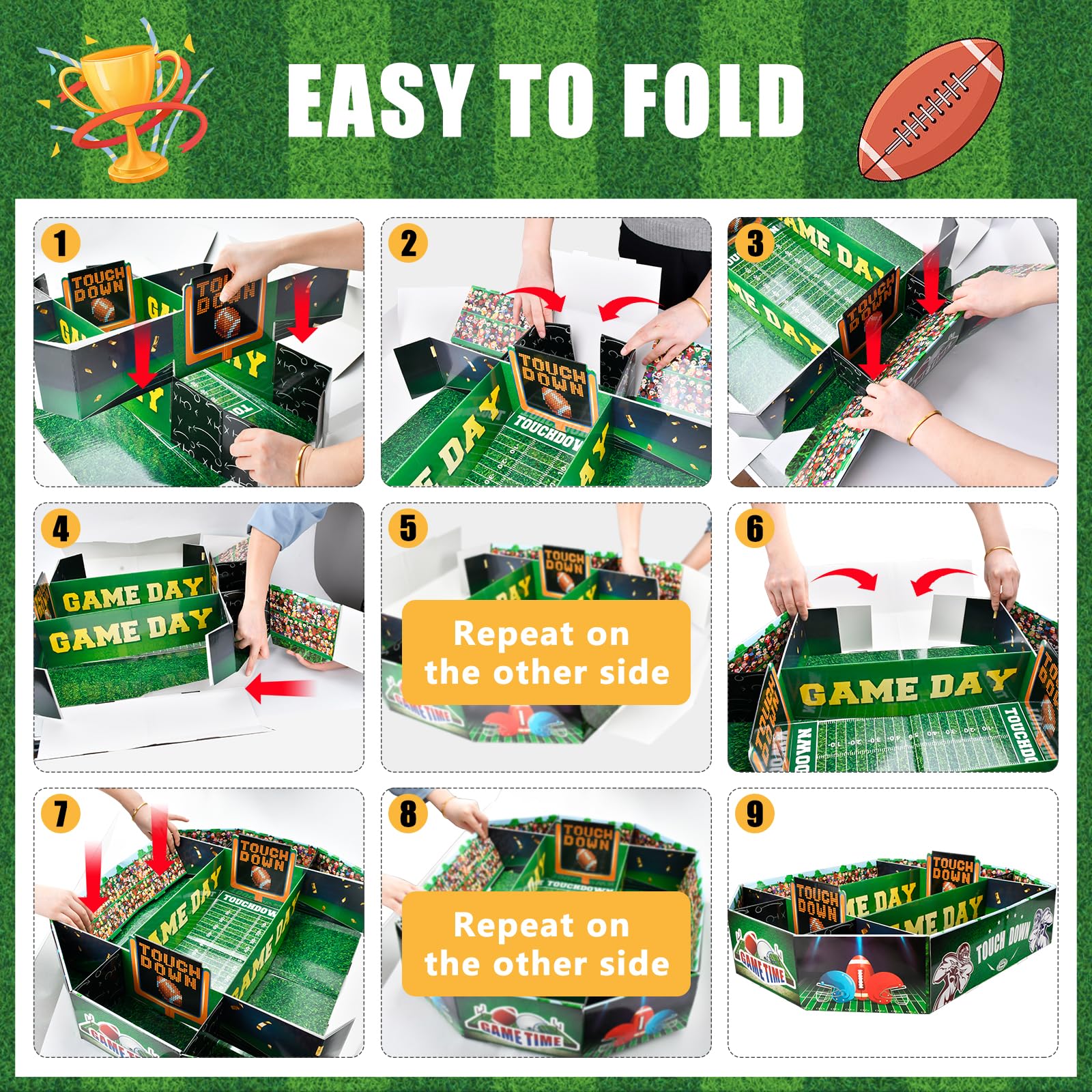 Football Party Decorations, Football Party Favors Food Tray Set Stadium Snack Display Tray for Game Day Tailgate Birthday Party Supplies Kit