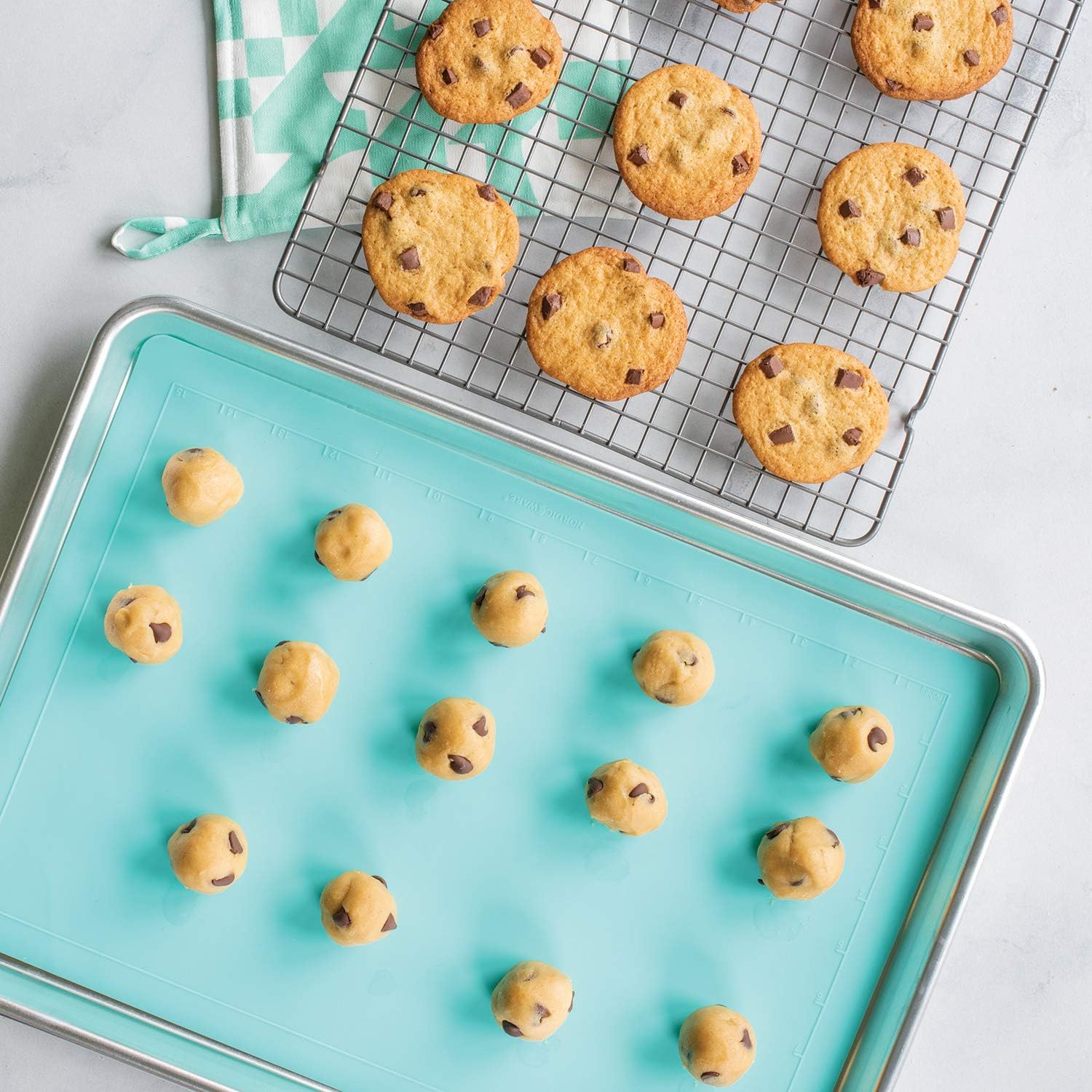 Nordic Ware 3-Piece Cookie Set - Includes Aqua Baking Mat for Perfect Baking Every Time