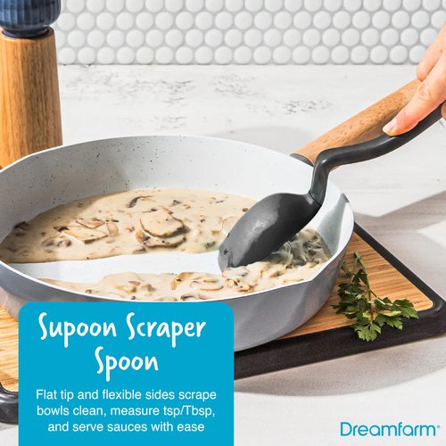 Dreamfarm Everyday Kitchen Essentials (Black) - Clongs Lite Click‑Lock Tongs, Supoon & Mini Supoon Scraper Spoons, Chopula & Mini Chopula Spatulas – Heat‑Resistant Nylon/Silicone for Cooking & Baking